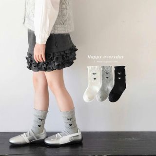 (2-12 tuổi) Set 5 Đôi Tất Cổ Cao Bèo 3 Tầng Cho Bé Gái – Phong Cách Hàn Quốc – Cotton Mềm, Co Giãn – Tông Trắng/Xám/Đen