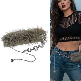 Thắt lưng lông thú giả COZYNEST thiết kế hình ngôi sao và mặt trăng, dây kim loại cổ điểnpunk Y2K