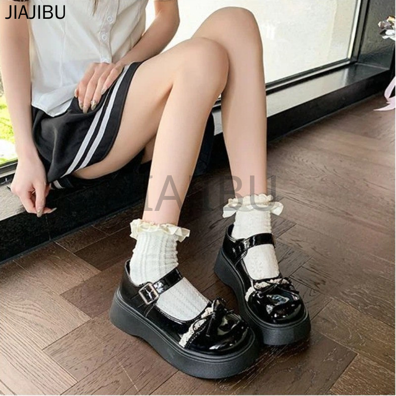 Giày Công Chúa Lolita Đế Mềm Kiểu Dáng Công Chúa JK Nhật Bản Cổ Điển Có Nơ Cho Bé Gái Korean Fashion Non-slip Round Toe Cosplay Platform Mary Jane Doll Shoes Giày Bệt Thường Ngày Chất Lượng Cao Màu Be/đen Phong Cách Đại Học Anh Dành Cho Nữ
