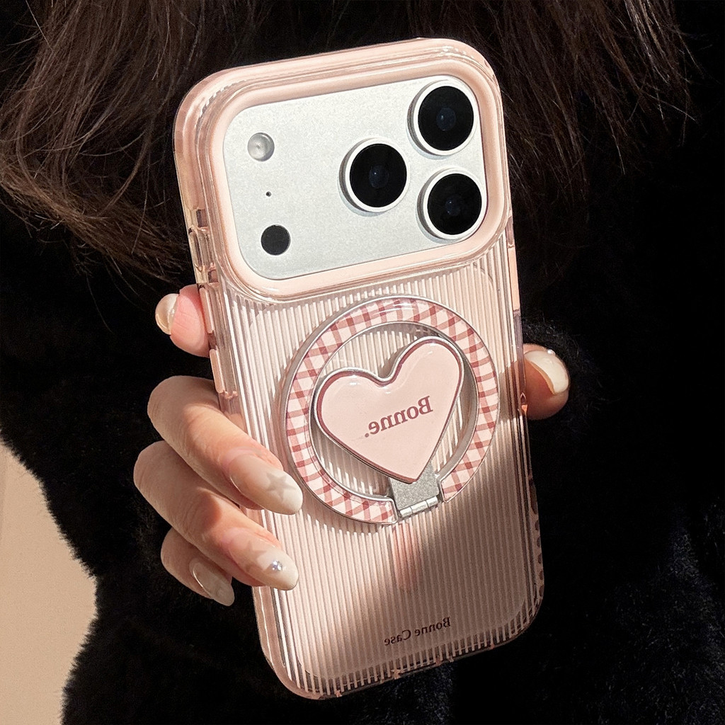 Sọc Nâu Hồng Thích Hợp Cho apple 17 Vỏ Điện Thoại 15 Giá Đỡ Từ Tính Tình Yêu Cho iPhone16promax Chống Sốc 14 Mềm