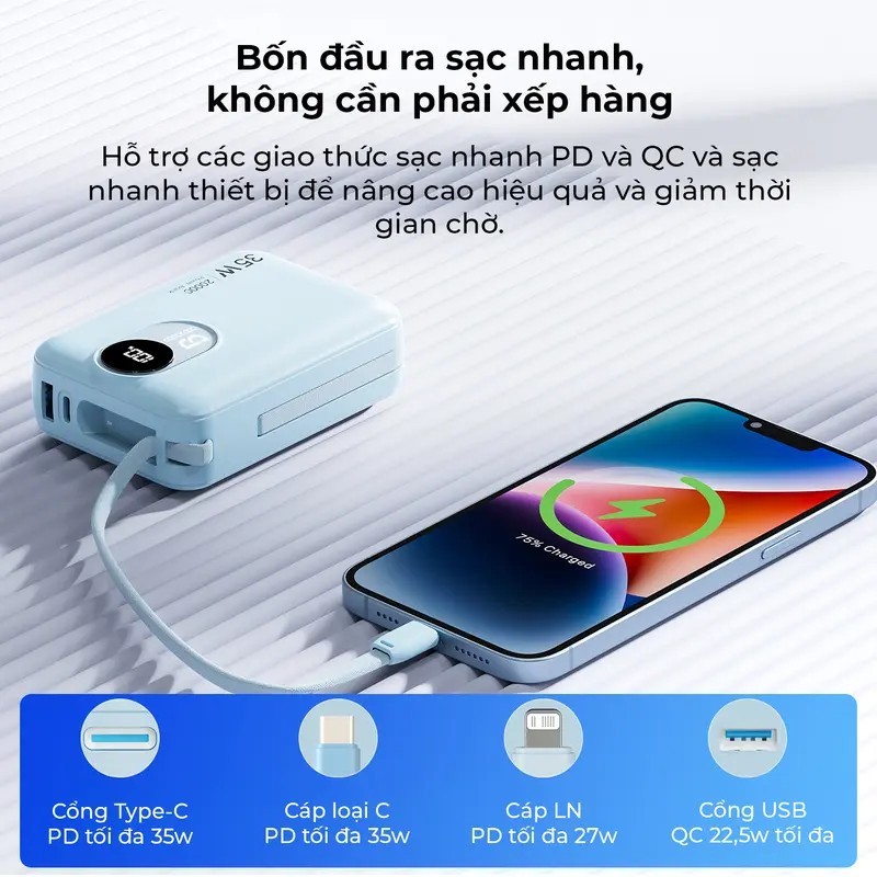 GOOJODOQ  PD35W Power Bank 20000mAh Màn hình kỹ thuật số LED cho iPhone iPad Mini Powerbank Sạc nhanh | BigBuy360 - bigbuy360.vn