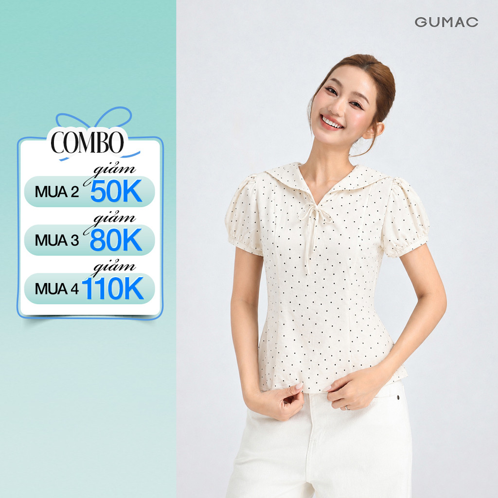 Áo Peplum Nữ Gmorning - GUMAC Tay Phồng Cổ Thủy Thủ Đính Nơ Nữ Tính Hiện Đại YAG06042