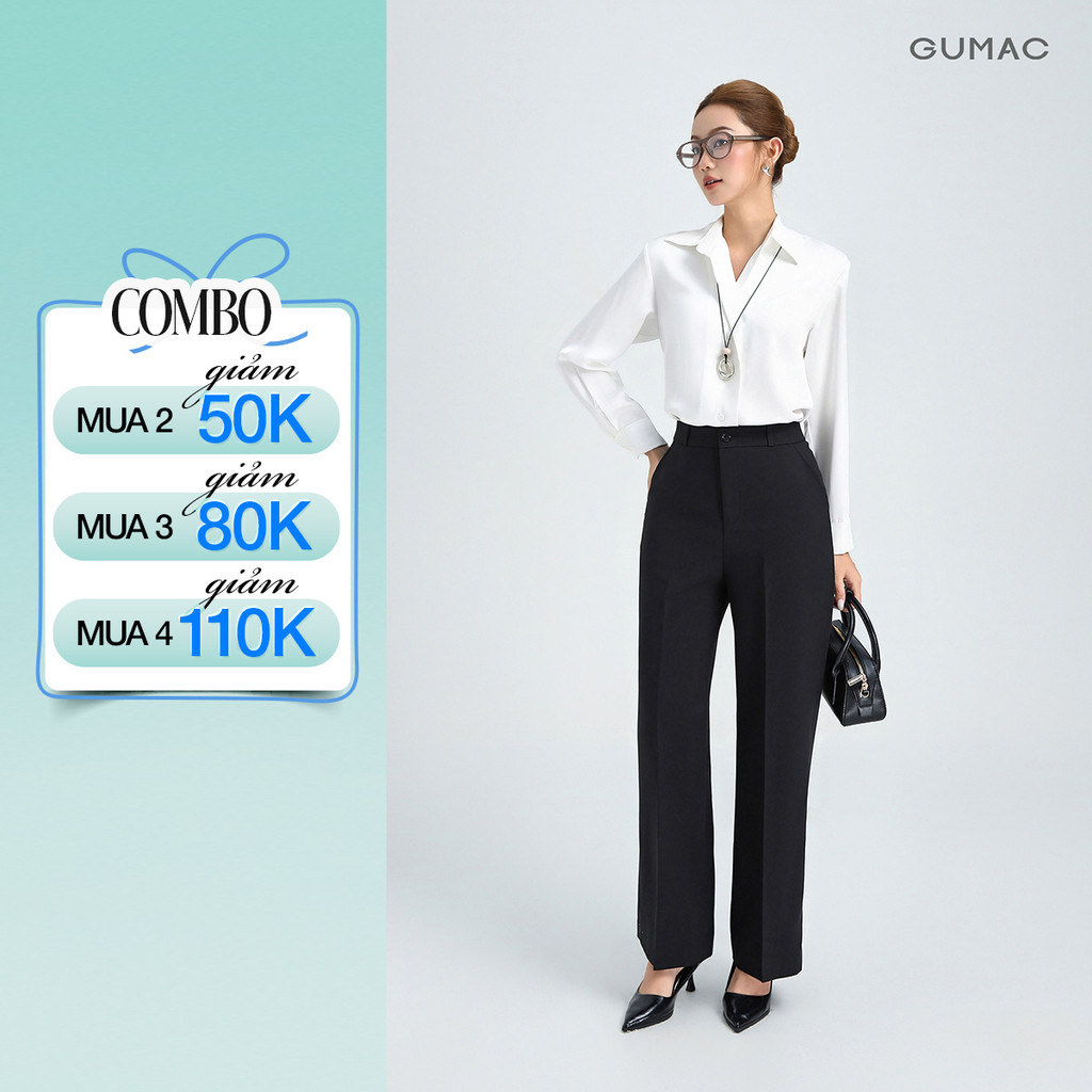 Quần Tây Nữ GUMAC Ống Rộng Form Cơ Bản Lưng Có Con Đỉa Tôn Dáng Hiện Đại LQG0110 - LQG0412