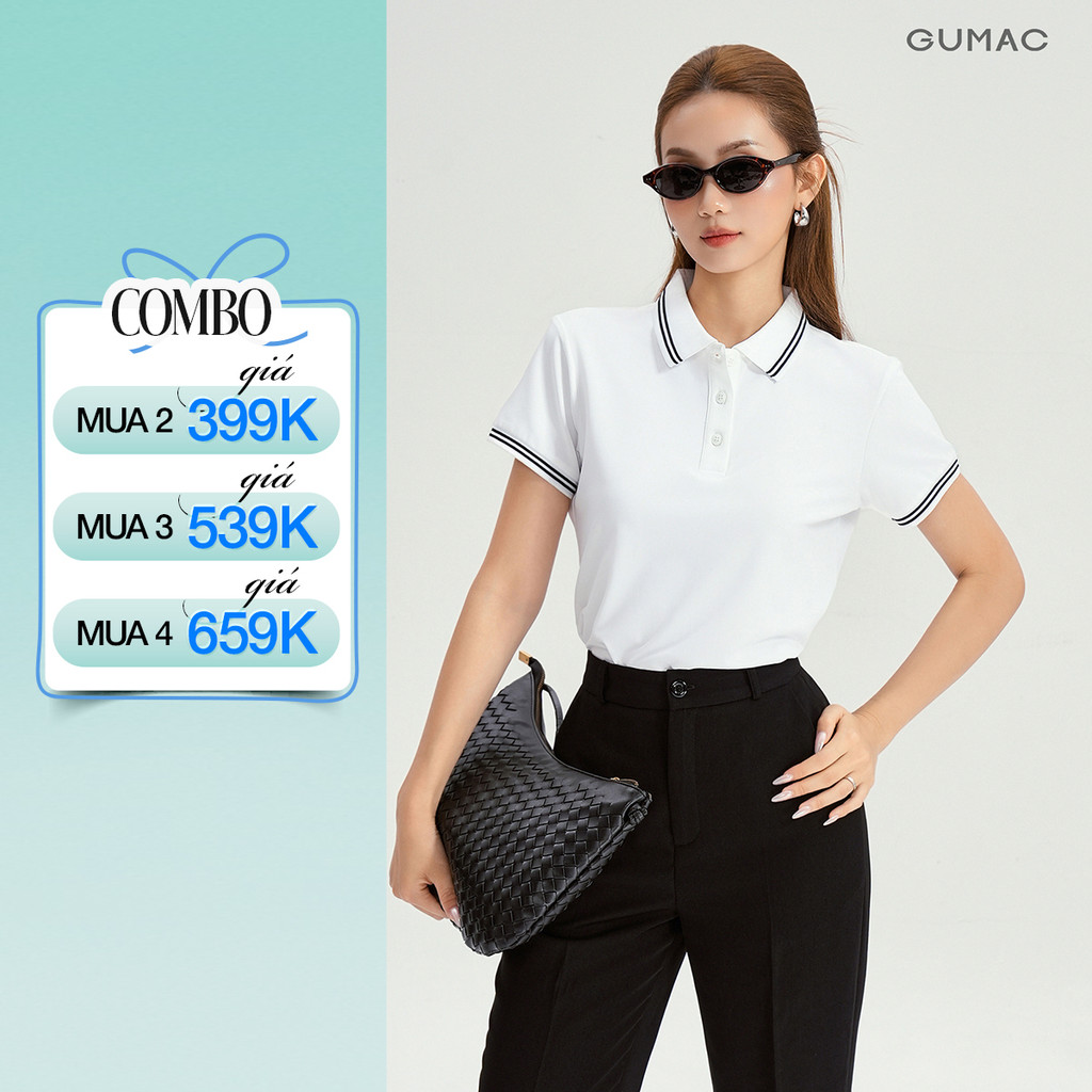 Áo Polo Nữ GUMAC - Áo Thun Cá Sấu Trơn Cổ Phối Viền Co Giãn Thanh Lịch Công Sở, Thể Thao LPLE0917 - 6109