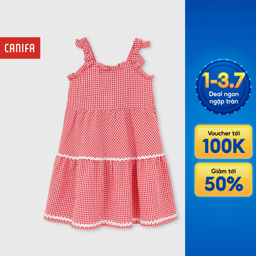 Váy liền bé gái CANIFA thiết kế hai dây xòe tầng thoáng mát mùa hè 1DS26S006