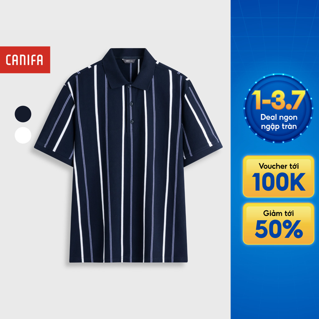 Áo polo nam CANIFA cổ bẻ cộc tay dáng suông họa tiết kẻ sọc phối màu 8TP26S010