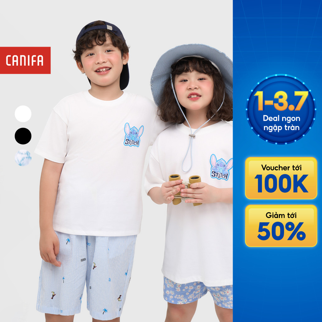 Áo phông unisex trẻ em CANIFA cộc tay in họa tiết 3TS25S007