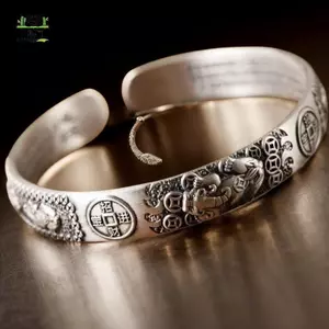 Retro s Pixiu Charms Vòng Tay Nam Bạc 925 Thiết Kế Đơn Giản Phong Cách Trung Hoa Độc Đoán Mở Lắc Tay Trang Sức EMKK