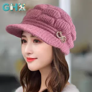 GHX Mùa Đông Mũ Ấm Áp Mũ Dệt Kim Thời Trang Thường Ngày Mẹ Mũ Bà Ngoại Sang Trọng Áo Lông Cừu Len Ấm Áp Quà Tặng Giáng Sinh VN