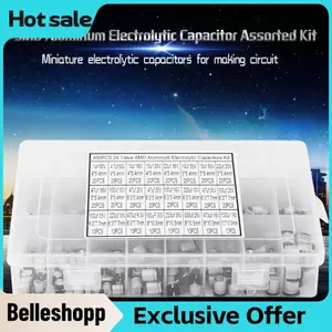 Belleshopp Tụ Điện Belleshopp 400 Chiếc 24 Giá Trị Bộ Hộp Các Loại SMD Phạm Vi 1uF - 1000uF Dành Cho Nguồn Điện Màn Hình TV Và PC, V.v.