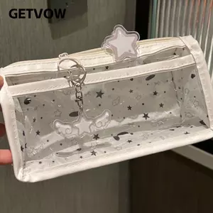 Túi đựng bút GETVOW, Bút chì in hình đôi cánh ngôi sao trong suốt, Kawaii hai lớp có túi đựng bút chì quyến rũ Học sinh