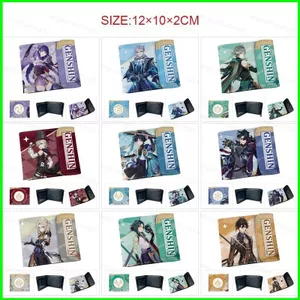 HT3 Genshin Tác Động Ganyu Hu Tao Hoạt Hình anime Da PU Ví Ngắn Nam Túi Xách Sinh Viên Đa Khe Cắm Thẻ Túi TH3