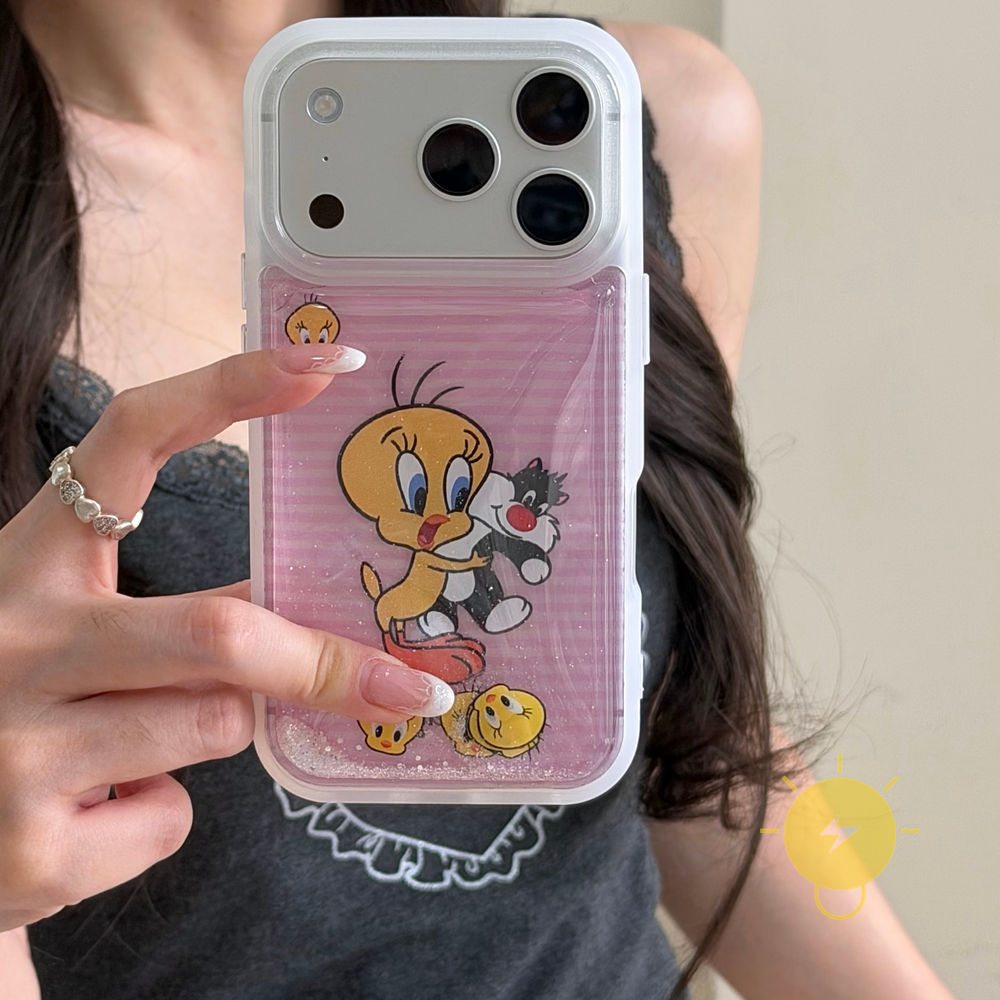 Phone Case For iPhone 17 Pro Max 16 15 14 13 TPU Stripe Quick-sand Aesthetic Korean Cute