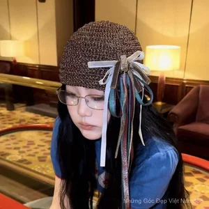 Handmade Nhấp Nháy Nơ Mỏng Rỗng y Baotou Mũ Lạnh Thiết Kế 2k Thời Trang Hot Girl Ribbon Hood Cô Gái Hợp Thời Trang