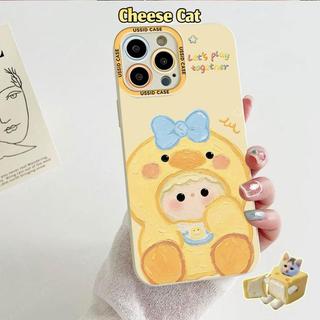 Ốp điện thoại cô gái vịt vàng nhỏ dễ thương có dây buộc cho iPhone 13 14 11 12 15 16 17 Pro Max Xs Max XR 7 8 Plus