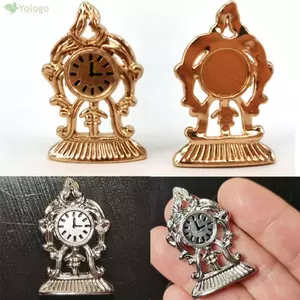 YOLOGO Mini Trang Trí Nhà Cửa, 2 Màu Bỏ Túi Đồng Hồ Báo Thức Châu Âu, Kim Loại Tỉ Lệ 1: 12 Đồng Hồ Để Bàn Trang Trí Nhà Búp Bê