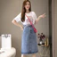 Váy Denim màu xanh thông thường dành cho nữ Thời trang nữ Phong cách Hàn Quốc Váy Midi bút chì cạp cao
