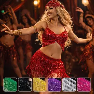 Váy khiêu vũ bụng JUIC, Dây chuyền tua rua sáng bóng Trang phục khiêu vũ bụng, Váy vũ công trang trí sequin dành cho nữ