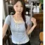 ÁO THUN CROPTOP PHỐI VIỀN REN CỘT NƠ CÔNG CHÚA XINH ĐẸP LU77499 - - Hieuvy Botique