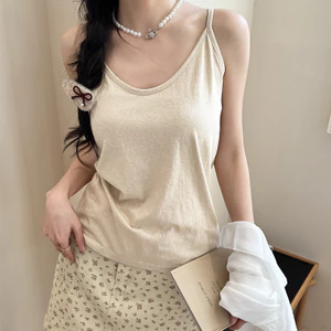 Nghiêm Chọn Mùa Xuân Hè Rời Cổ Chữ v Camisole Nữ Phong Cách Lười Tất Cả Trận Đấu Đáy Bao Ngực Không Tay Top UL1F