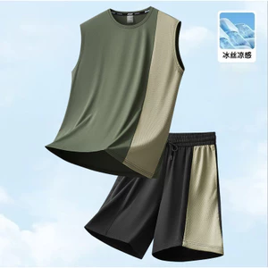 Mùa Hè Kích Thước Lớn Áo Thể Thao Quần Short Nam Phù Hợp Với Khâu Áo Thun Rời Thoáng Khí Nhanh Khô Hai Mảnh Phù Hợp Với Nam B1GS