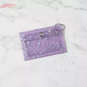 HFSHY 1 Ngôi Sao Lấp Lánh Trong Suốt PVC Đựng Thẻ Mini Snap Ví Đựng Tiền Xu Có Hạt Dây Móc Khóa Cho Thẻ ID Quà Tặng Lưu Trữ Hàng Ngày VN