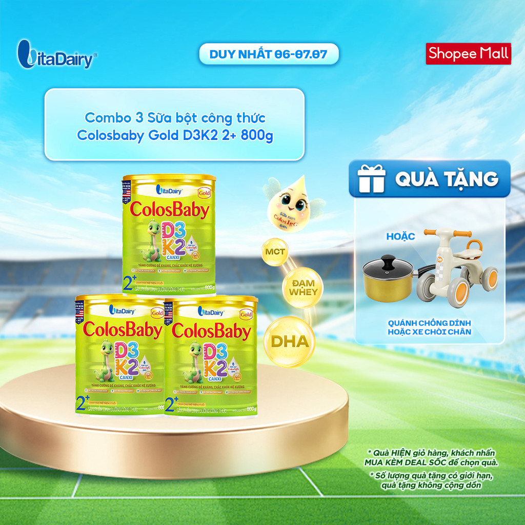 [COMBO 3 LON] Sữa bột ColosBaby D3K2 2+ cho trẻ trên 2 tuổi - Bổ sung dinh dưỡng, hỗ trợ đề kháng - Lon 800g