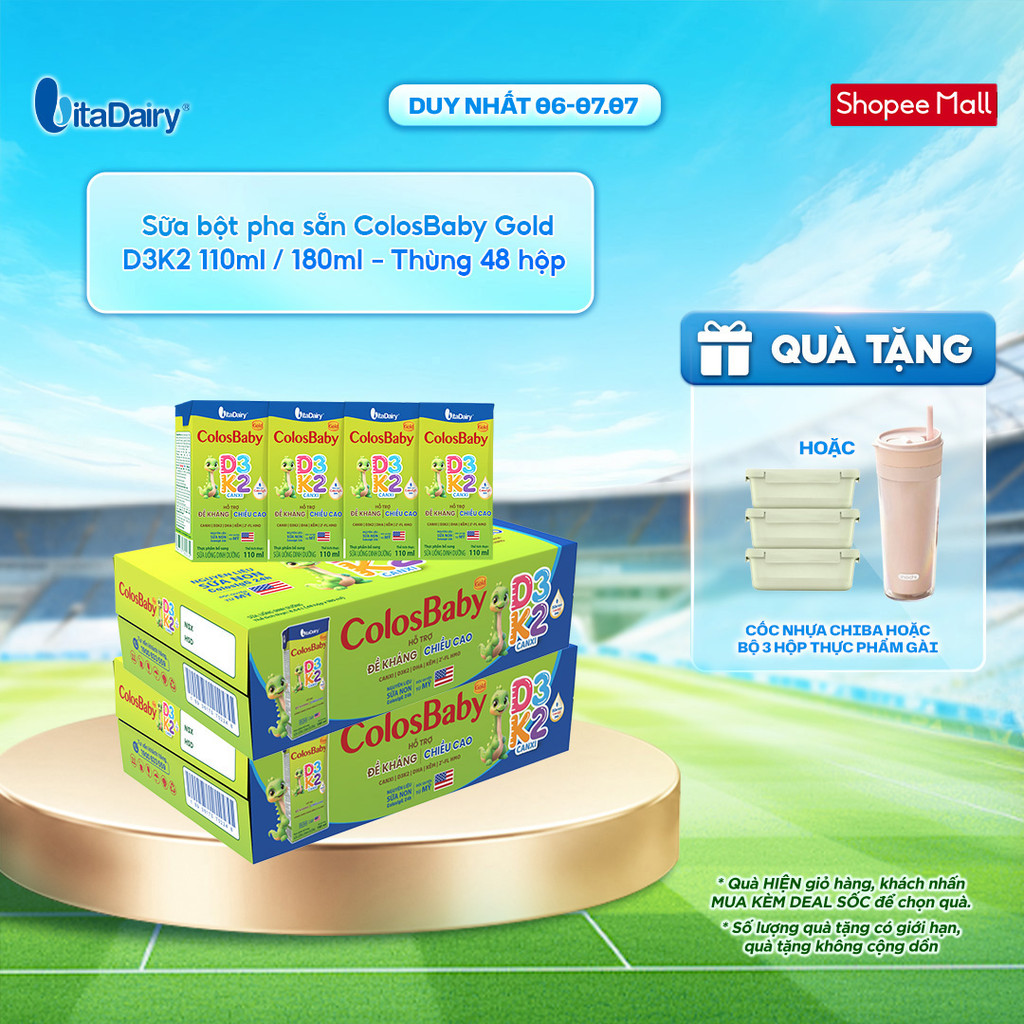 [Combo 2 thùng 48 HỘP] Sữa uống dinh dưỡng ColosBaby Gold D3K2 110ml/180ml – Bổ sung canxi, hỗ trợ xương chắc khỏe