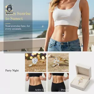 Nhẫn Nút Bụng Trái Tim Mạ Vàng Lấp Lánh Cubic Zirconia Dainty Xuyên Cho Kỷ Niệm Quà Tặng Bất Ngờ Mới