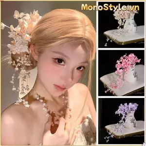 Kẹp tóc hoa MONOSTYLE, Kẹp bên tua rua sang trọng, Kẹp mỏ vịt phong cách Trung Quốc tinh tế Mũ đội đầu đám cưới