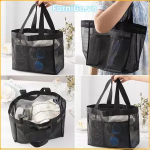 Túi đi biển FURNIGO, Túi đeo vai lưới dung tích lớn, Túi đựng đồ trang điểm rỗng đa chức năng trong suốt dành cho nữ