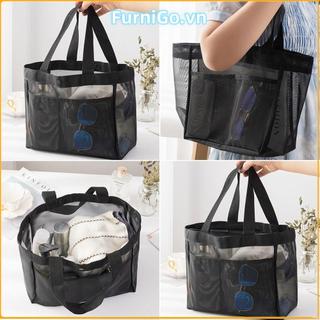 Túi đi biển FURNIGO, Túi đeo vai lưới dung tích lớn, Túi đựng đồ trang điểm rỗng đa chức năng trong suốt dành cho nữ