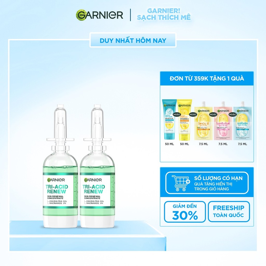 Bộ 2 Serum thế hệ mới 15% [PHA,AHA BHA ,NIACINAMIDE] giúp da trông sáng, láng, khỏe hơn-Garnier Tri-acid serum 20ml x 2