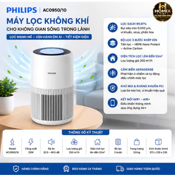 Máy Lọc Không Khí Philips AC0950/10 Chính Hãng Lọc 52m² Inverter Kết Nối Air+ Bảo Hành 24 Tháng