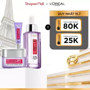 Bộ Serum Cấp Ẩm Sáng Da 30ml, 7.5ml và kem dưỡng 15ml siêu cấp ẩm giảm nếp nhăn L'Oreal Paris Revitalift Hyaluronic Acid