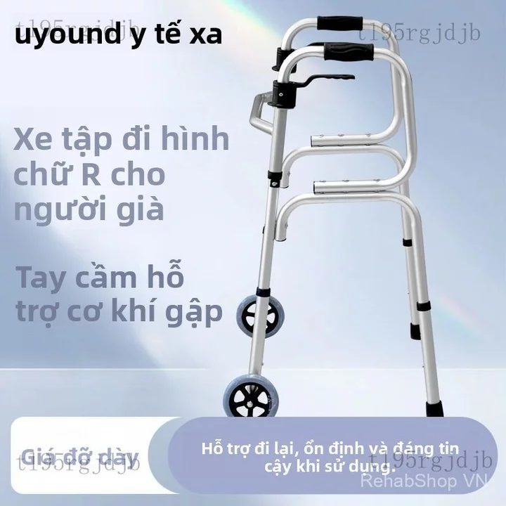 Khung tập đi/Dụng cụ hỗ trợ đi bộXe tập đi cho người già hỗ trợ đi lại, khung tay vịn chống ngã, xe tập đi bốn chân bằng
