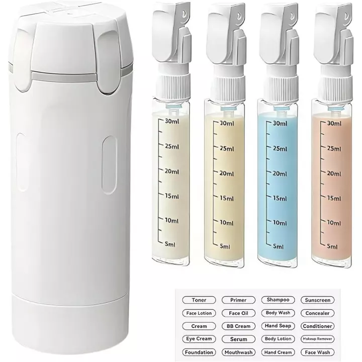 Bình đựng du lịch 4 trong 1 Bình đựng chai du lịch cho đồ vệ sinh được TSA phê duyệt Chống rò rỉ với 4 gói Chai & nhãn bơm cỡ du lịch 30Ml, Thích hợp cho dầu gội Lotion Conditi