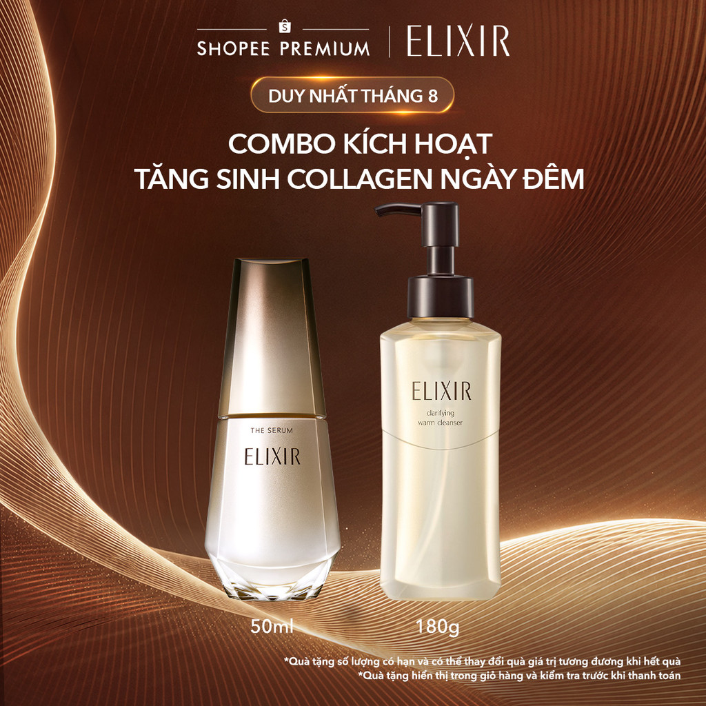 COMBO Tinh chất trẻ hóa làn da Elixir THE SERUM 50ml + Gel rửa mặt sạch sâu, dưỡng ẩm Elixir Clarifying Warm Cleanser