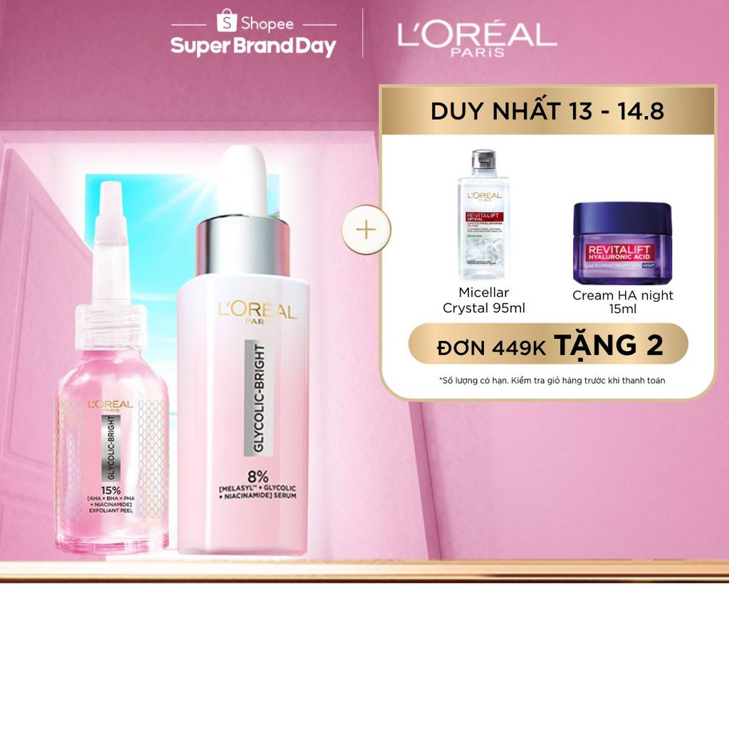 Bộ Dưỡng chất làm sạch Exfoliant Peel 25ml & Serum Glycolic Melasyl 8% L'Oreal Paris 30ml