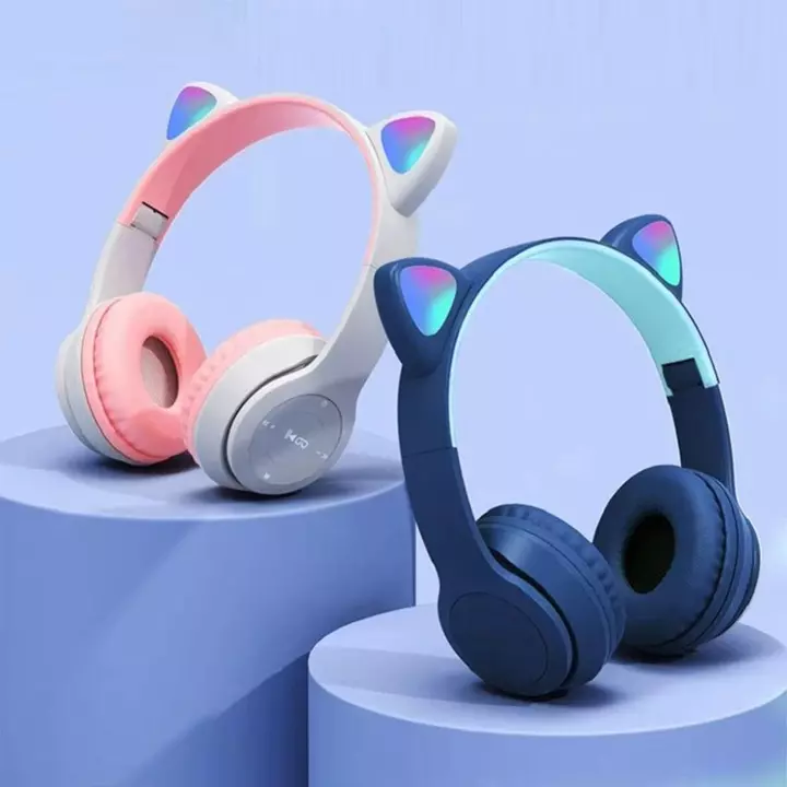 Tai nghe không dây tai mèo HEFEI, Tai nghe Bluetooth tai mèo phát sáng có thể gập lại, Tai nghe bảo vệ chuyển màu Bluetooth thời trang Tai nghe máy tí – 7
