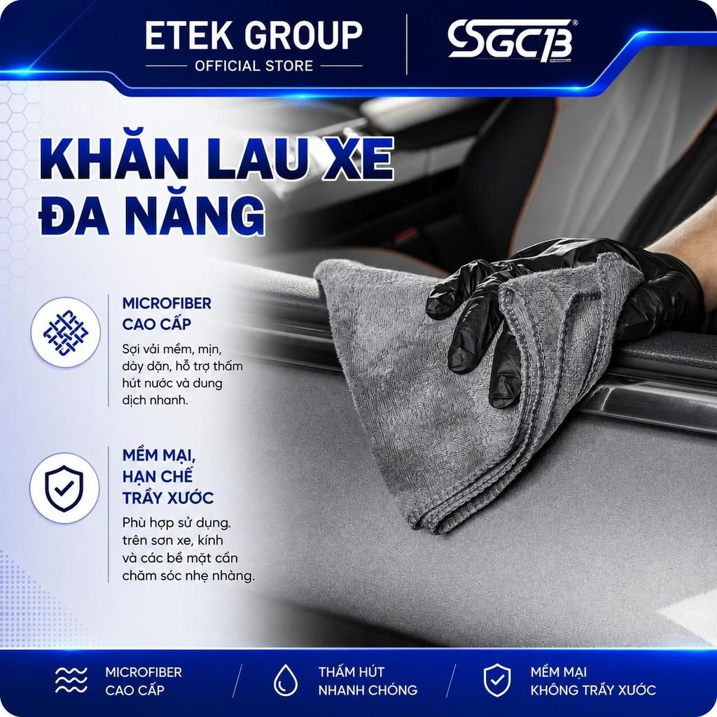 Khăn Lau Xe Microfiber SGCB Chính Hãng – Khăn Lau Ô Tô Siêu Thấm Hút, Lau Kính, Sơn Xe, Nội Thất | BigBuy360 - bigbuy360.vn
