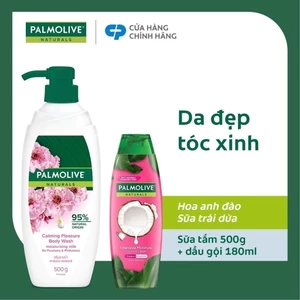 Sữa tắm Palmolive 95% chiết xuất từ hoa anh đào 500g và Dầu gội Palmolive có dầu xả sữa dừa 180ml