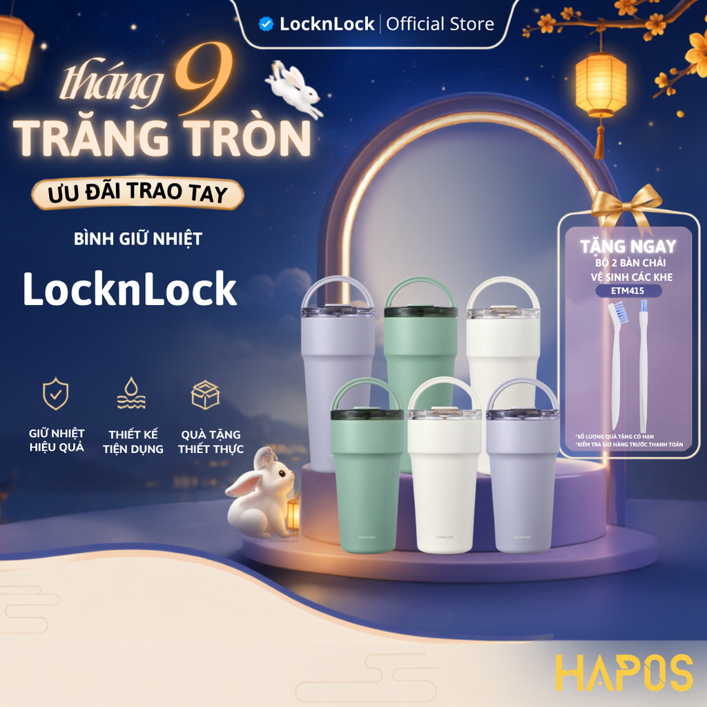 Ly giữ nhiệt phủ sứ LocknLock LHC4416 710ml, LHC4419 900ml, Chính hãng, Kèm ống hút - HAPOS LOF