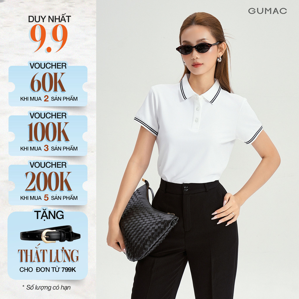 Áo Polo Nữ GUMAC Áo Thun Cá Sấu Cổ Phối Viền Co Giãn Thanh Lịch Công Sở, Thể Thao LPLE0917