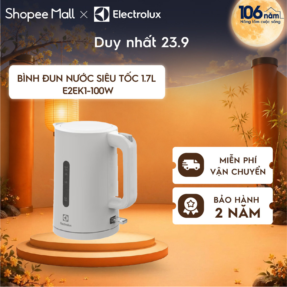 Bình đun siêu tốc 1.7L Electrolux E2EK1-100W - nhựa cao cấp, an toàn, BH 24 tháng