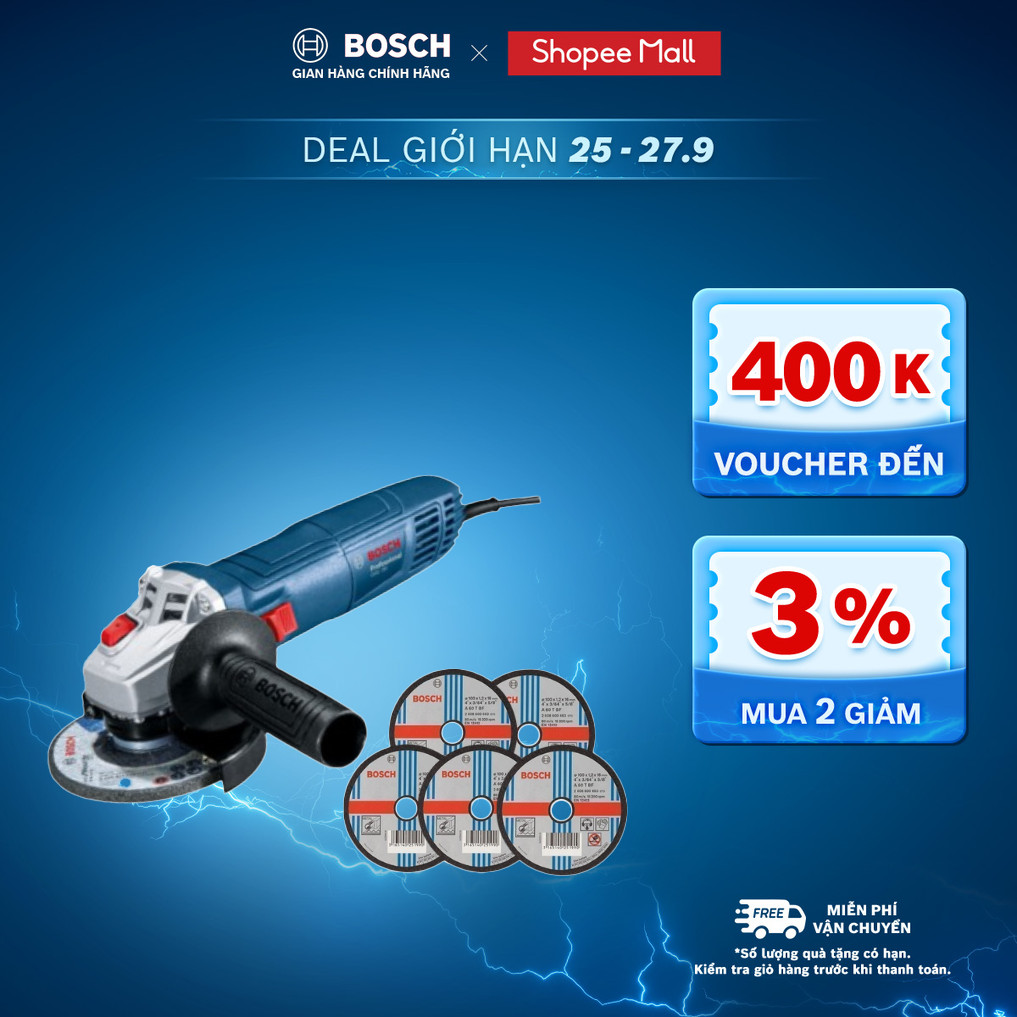 Máy mài góc GWS 700 - Tặng kèm 5 Đá cắt Bosch 100x1.2x16mm (sắt) chất lượng chuẩn Đức