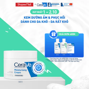 Kem dưỡng ẩm phục hồi sâu và ẩm mịn suốt 48H dành cho da khô, duy trì hàng rào bảo vệ da CERAVE MOISTURISING CREAM 340G