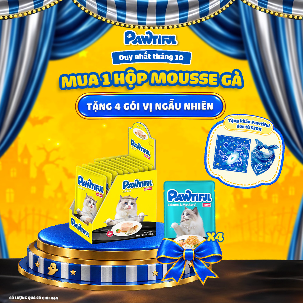 [MUA 12 TẶNG 4] Hộp 12 gói Pate cho mèo Pawtiful dạng Mouse vị Gà 70g x12