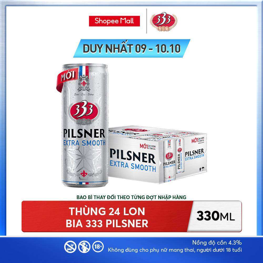 Nồng độ cồn 4.3% - Thùng 24 Bia 333 Pilsner 330ml