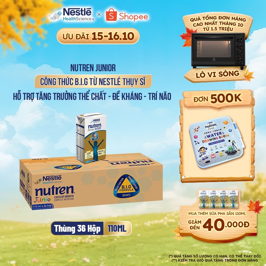 Thùng 36 Hộp Sữa Pha Sẵn NESTLÉ NUTREN JUNIOR Thụy Sĩ Công Thức BIG Tăng Trưởng 110ML